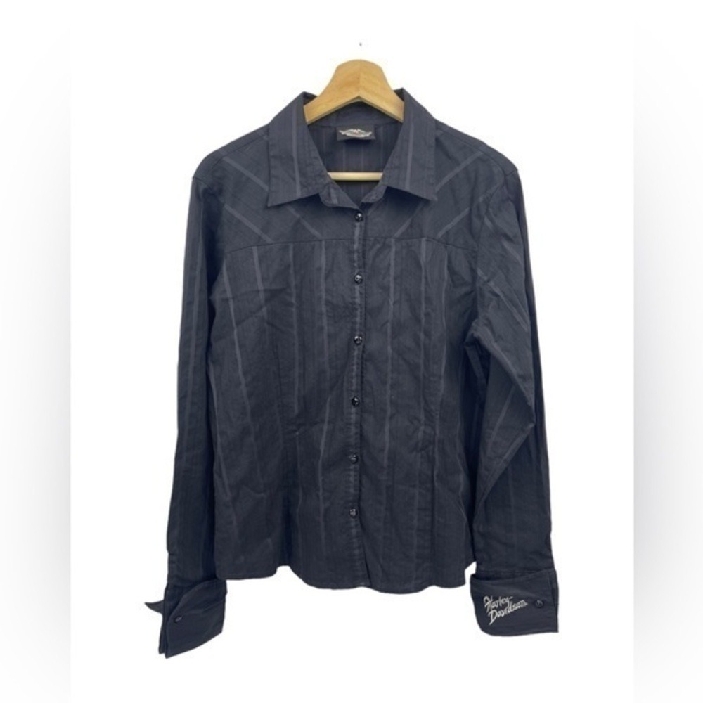 Harley-Davidson Women's Black Button Up Shirt Large Long Sleeve Biker Motorcycle